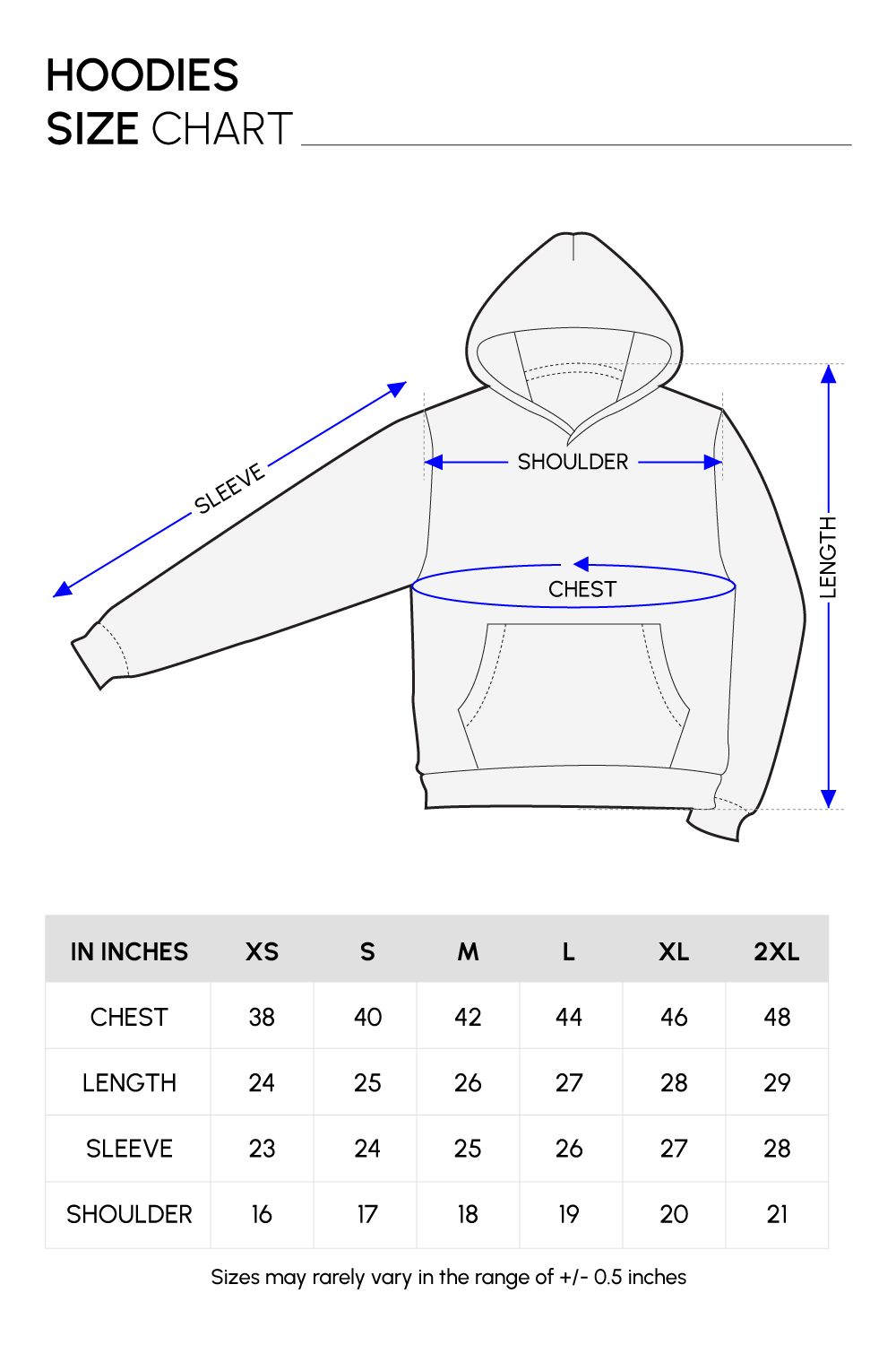 Hoodie Size Chart