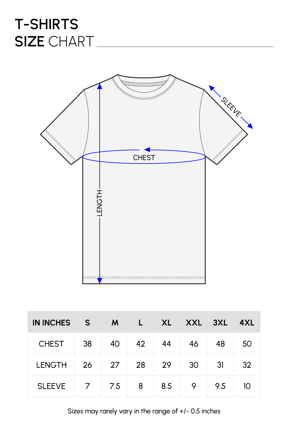 T-shirt size chart