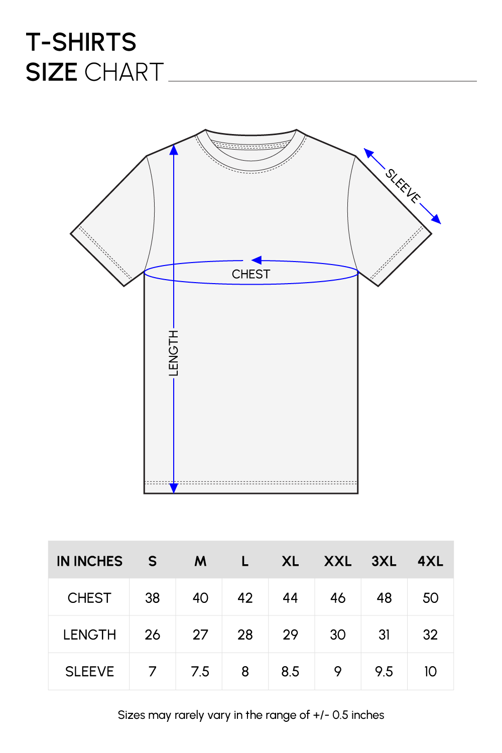 Unisex T-shirt Size Chart